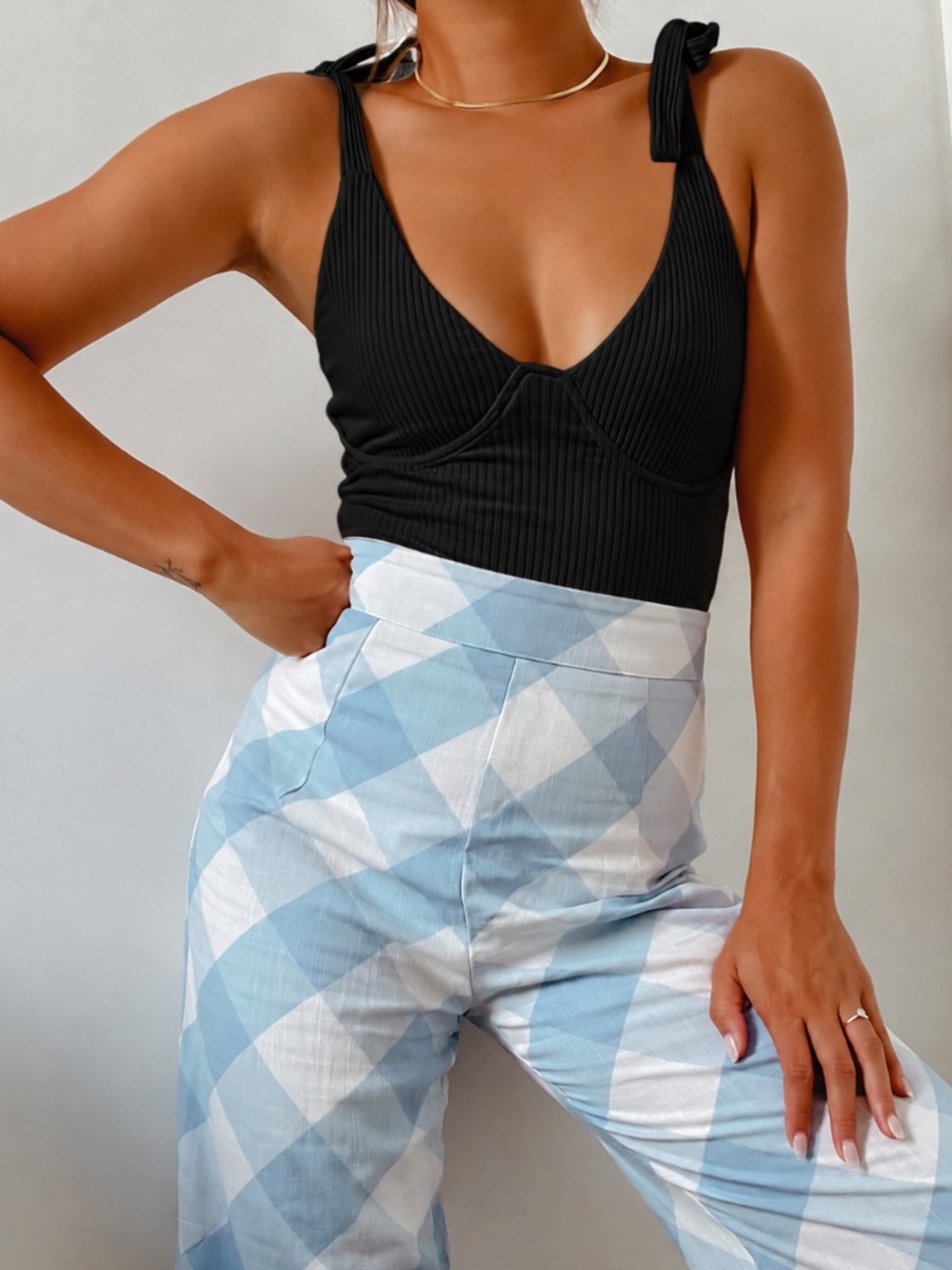 Petal & Pup Henri Bodysuit- Black Ribbed Bodysuit Tank with Tie Straps